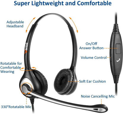 Cell Phone Headset with Microphone Noise Cancelling & Call Controls, 3.5mm Computer Headphones for Samsung PC Business Skype Softphone Call Center Office, Clear Chat, Ultra Comfort