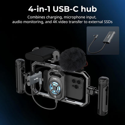 SMALLRIG All-in-One Cooling Dual Handle Phone Cage Kit for iPhone 17/16/Android, 15W Active Cooler & 4-in-1 USB-C Hub, Universal Compatibility 2.5-3.1" Phones, for Live Streaming- 5276