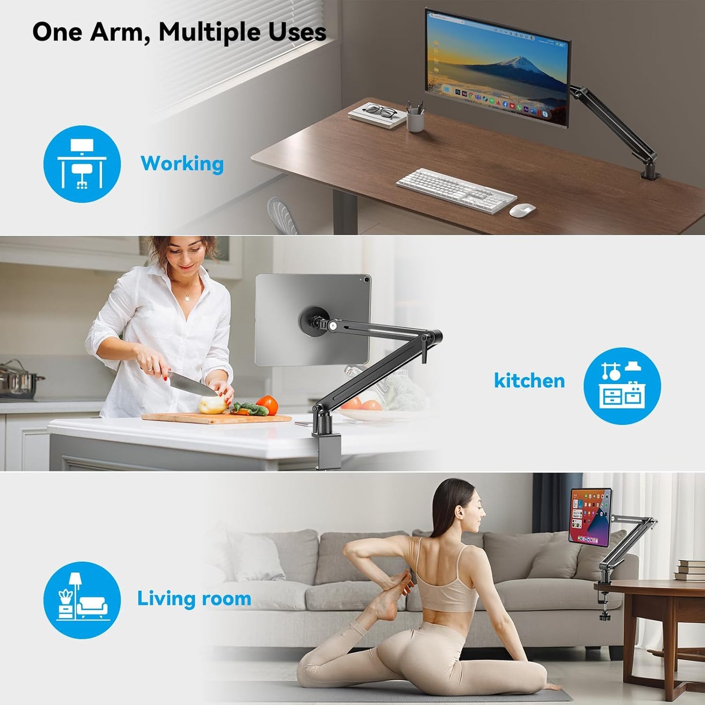 Jakeko Strong Magnetic Portable Monitor Desk Clamp - 75mm VESA Mount 4.7" 15.6" 16" 17.3" 18.5 inch 360° Rotate Base Tablet Holder Arm JK07B1