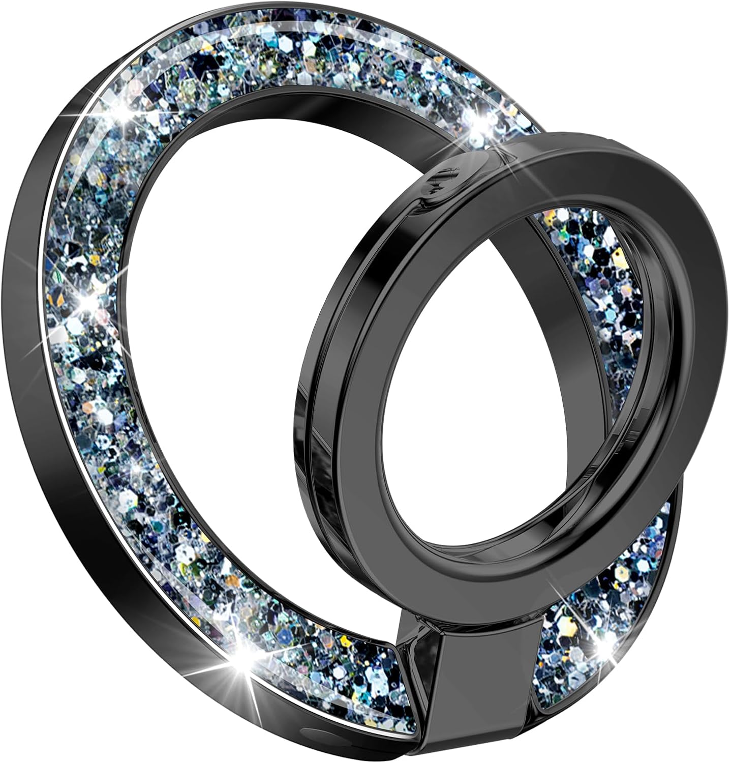 GVIEWIN Magnetic Phone Ring Holder, Compatible with MagSafe Phone Grip with Adjustable Stand, Magnet Phone Ring Kickstand for iPhone 16 Pro Max/Plus/15/14/13/12 Series/Other Phones (Glitter/Black)