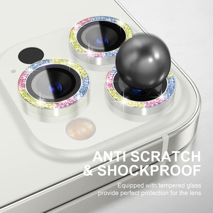 Choiche [3+1 for iPhone 13 Pro/iPhone 13 Pro Max Camera Lens Protector Bling, 9H Tempered Glass Camera Cover Screen Protector Metal Ring Decoration Accessories (Glitter-Colorful)