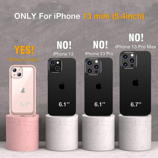 Miracase Compatible with iPhone 13 Mini case 5.4 inch, 2023 Upgrade Full-Body Glass Clear Case Bumper Case with Built-in 9H Tempered Glass Screen Protector for iPhone 13 Mini,Crystal Pink