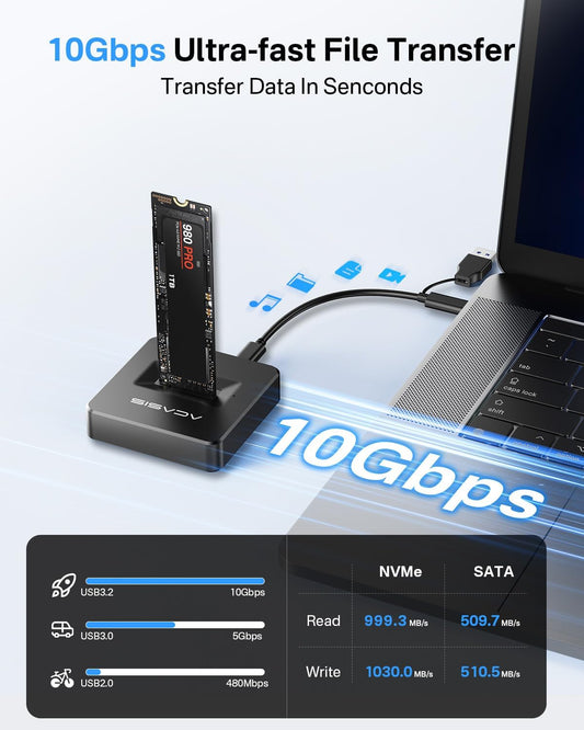 ACASIS NVME SSD Reader Adapter, Aluminium Alloy Housing Fast Heat Dissipation, NVME to USB Docking Station, M.2 SSD to USB Adapter 10Gbps, Support M.2 (M Key) NVMe SSD and (B+M Key) SATA-Based SSD
