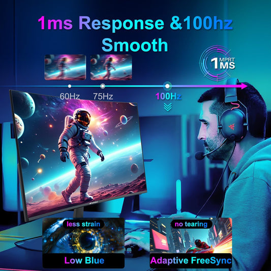 SANSUI Curved Monitor 24 inch 100Hz USB Type-C Computer Monitor with Built-in Speakers- MPRT 1ms,Adaptive Sync,HDR,1500R,VESA 75x75mm Compatible, for Home and Office(ES-24C1)