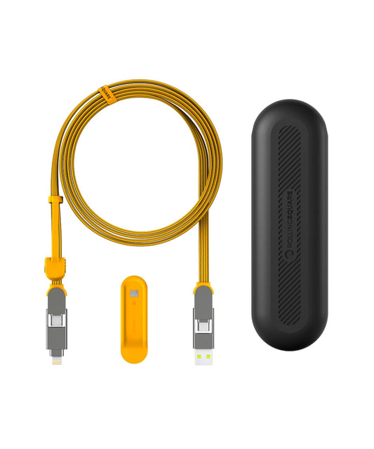 Rolling Square InCharge XL 200cm - USB C Charger Cable, Lightning Cable for Smartphone, Universal Cable Charger 6 in 1, USB Plug, Yellow, 100W