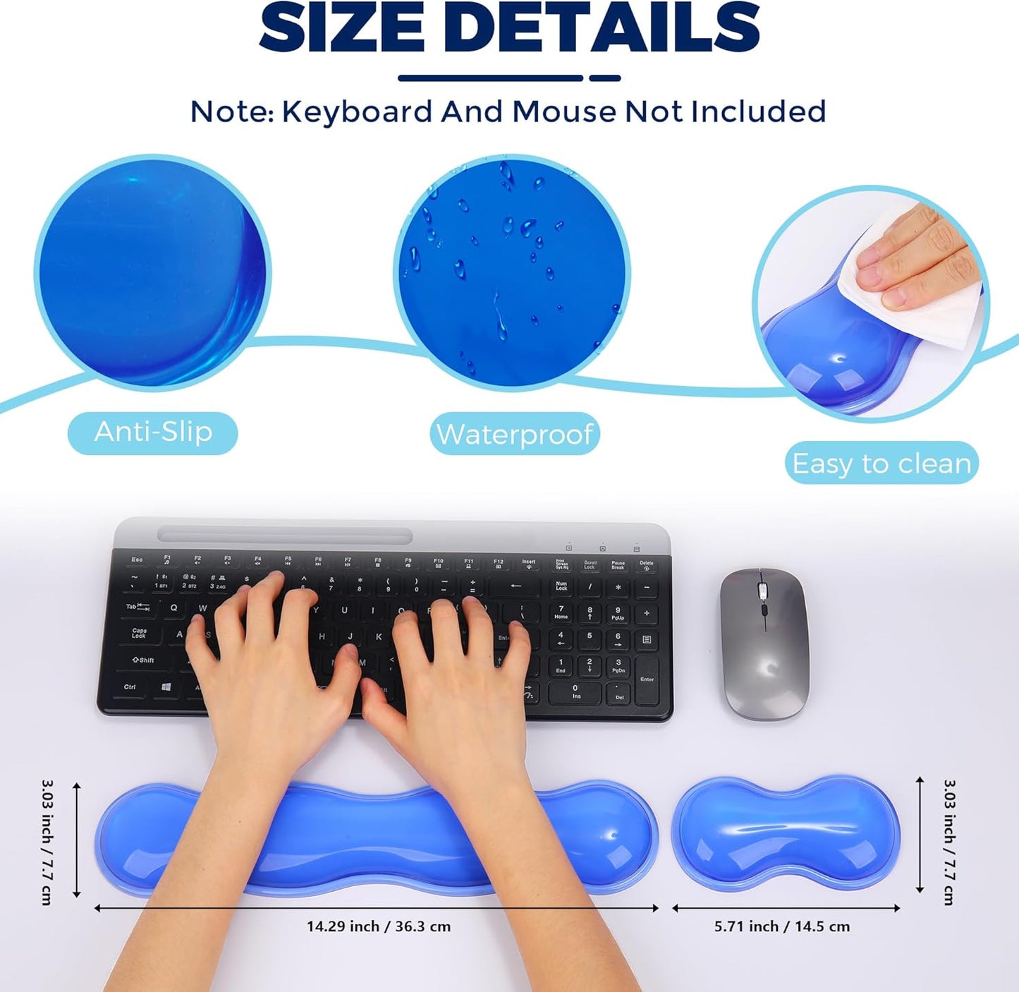 Gel Wrist Rest for Keyboard and Mouse, Wrist Rest for Keyboard, Mouse Wrist Support, Pain Relief, Cool Touch, Non-Skid, Keyboard Wrist pad
