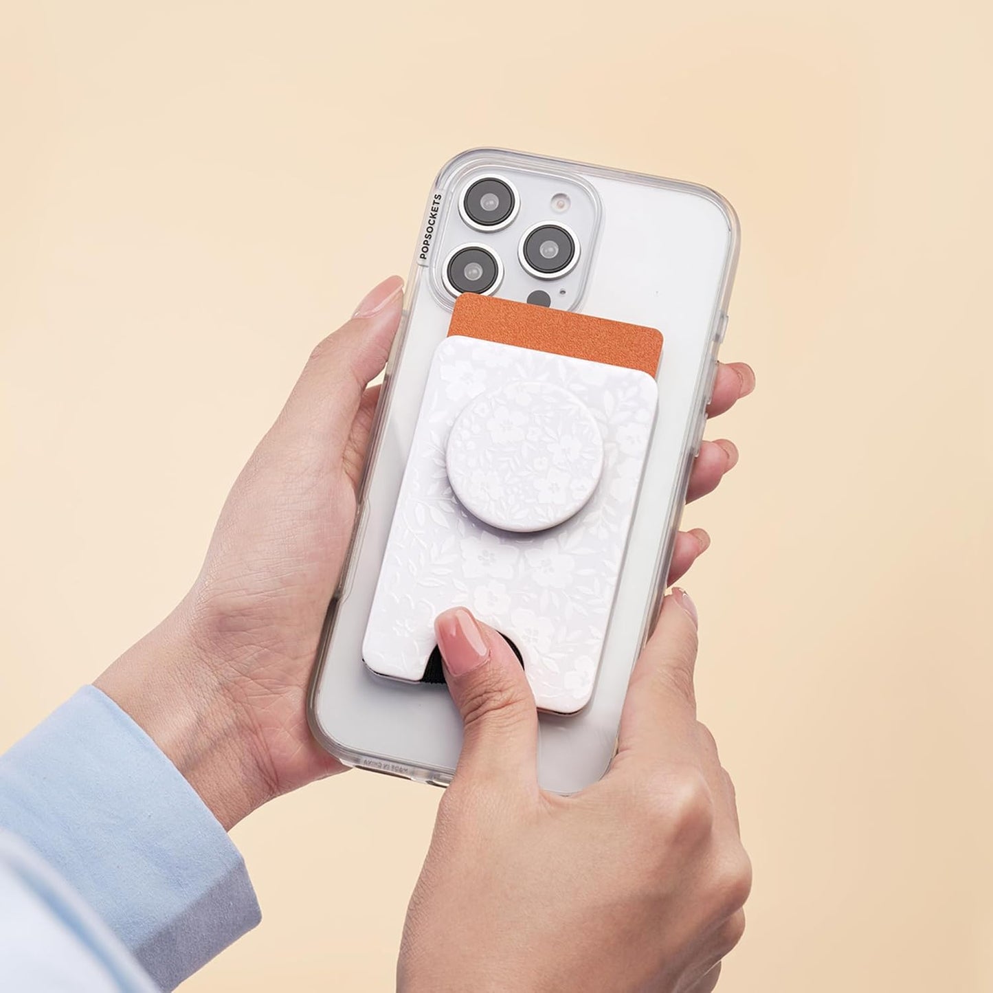 PopSockets Phone Wallet with Expanding Grip and Adapter Ring for MagSafe, Phone Card Holder, Wireless Charging Compatible, Wallet Compatible with MagSafe, Cute PopSockets - Blanc Fresh