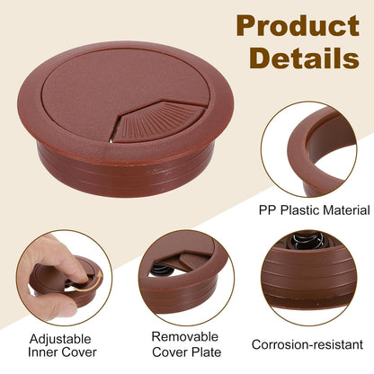 uxcell 5 Pcs 53mm (2.09 Inch) Desk Grommet, Plastic Cable Hole Cover, Wire Cord Cable Organizer for Home Office Computer Desk Cabinet, Brown