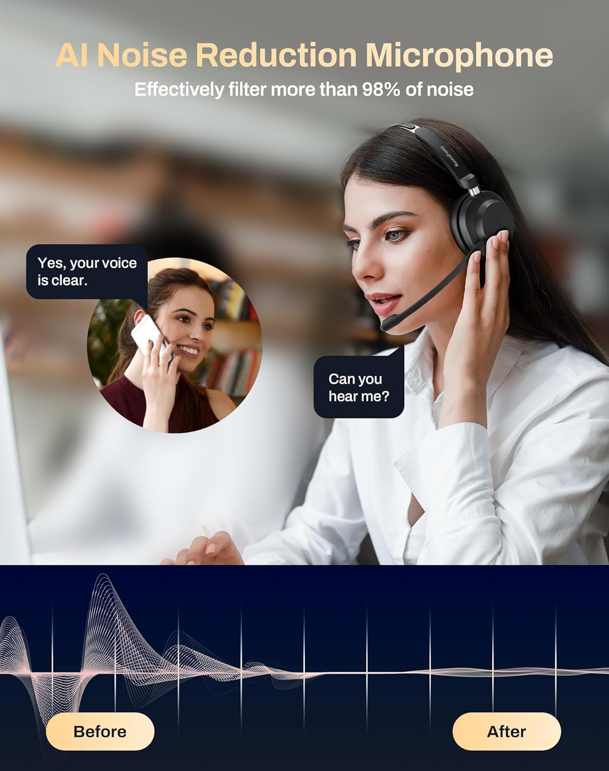 USB Headset with Microphone for PC & Laptop - Noise Reduction On-Ear Wired Headphones with in-Line Volume Control, Call Answer Button for MS Teams, IP Phones, Work, Zoom, Skype