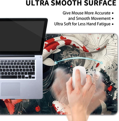 Koi Fish Large Mouse Pad,Gaming Keyboard Desk Pad,Extended Mouse Mat Non-Slip Rubber Base with Stitched Edges for Office Game Home XL 31.5"x11.8"