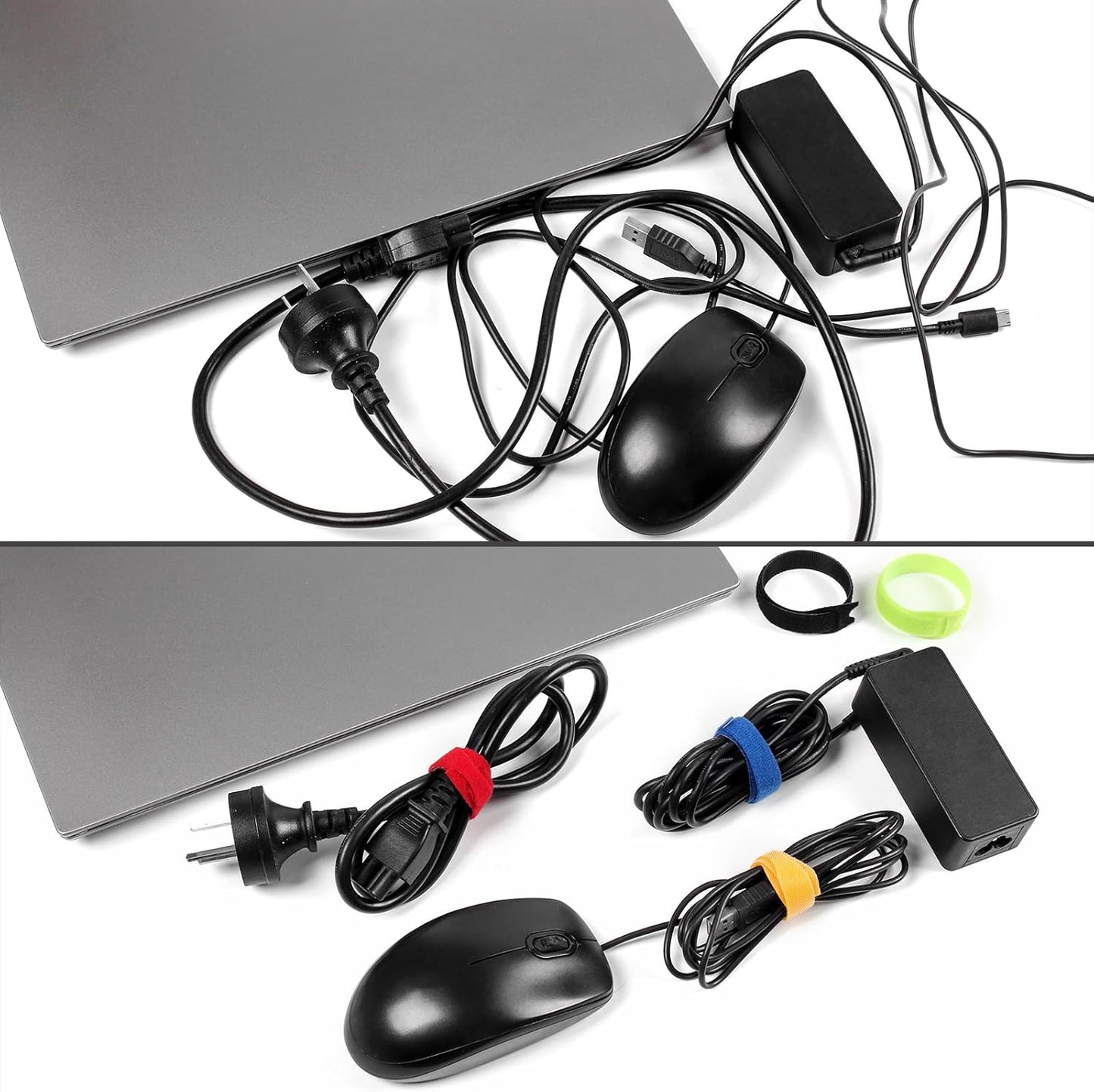 OneLeaf 120PCS Cord Organizer 6in Cable Ties Reusable with Hook and Loop, Colorful Fastening Cord Ties Wire Management for Home, Office, Data Centers, and Electronics, 5 colors