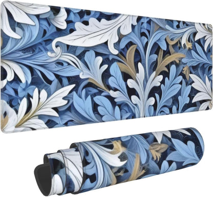 Gaming Mouse Pad, Large Non-Slip Rubber Base Mousepad, Keyboard Mouse Mat, Desk Pad with Stitched Edges, 31.5x11.8inch, Morris Leaves