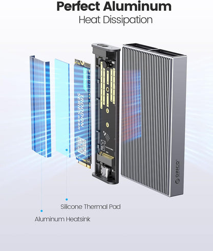 ORICO Dual M.2 NVMe SSD Enclosure, USB C to M2 Adapter for M Key PCIe 2230/2242/2260/2280 M.2 SSDs,Tool-Free Installation Aluminum SSDs Reader Support Trim and UASP up to 2x4TB-BM2-2N