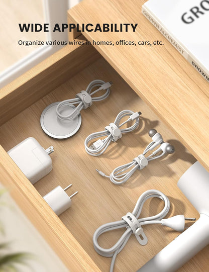 10Pack Silicone Cable Ties Cord Organizer - Lamicall Elastic Wire Ties Management, Travel Must Haves, Halloween Desk Home Office Workspace Accessories, Dorm Room Essentials, White Cable Keeper