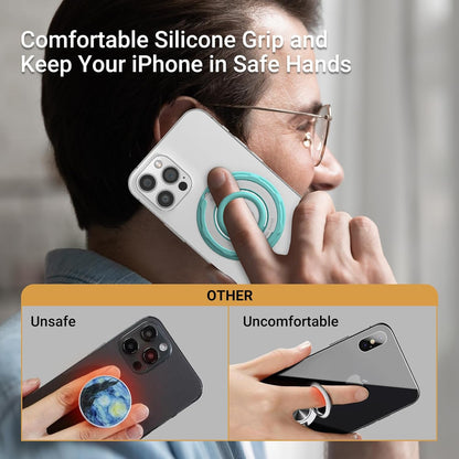 OPSO Magnetic Phone Ring Holder for MagSafe, 360 Degree Rotation Silicone Finger Ring Grip Stand Holder, Adjustable Kickstand, Compatible with iPhone 16 15 14 13 12/Pro/Max, Samsung and All Smartphone