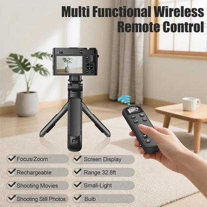 AODELAN for Sony Camera Tripod with Rechargeable Wireless Shutter Release,Shooting Grip Remote Control Handle for ZV-E10,ZV-1F,ZV-1,A7C,A7III,A7R IV,A6100,A6400,A6700,FX30,A9 II,DSC-RX0 II(Black)