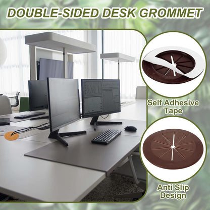 PATIKIL Desk Grommet 2-1/16", 8 Pcs Round Cable Grommet Cord Hole Cover with Adhesive Tape Flexible Table Wire Organizer for Office Home Table Countertop, Deep Brown