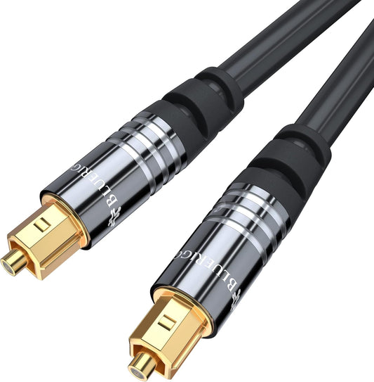 BlueRigger Digital Optical Audio Toslink Cable (50FT, Fiber Optic, Aluminum Shell, 24K Gold-Plated) - Compatible with Home Theatre, Sound Bar, TV, Xbox, PlayStation PS4 – Premium Series