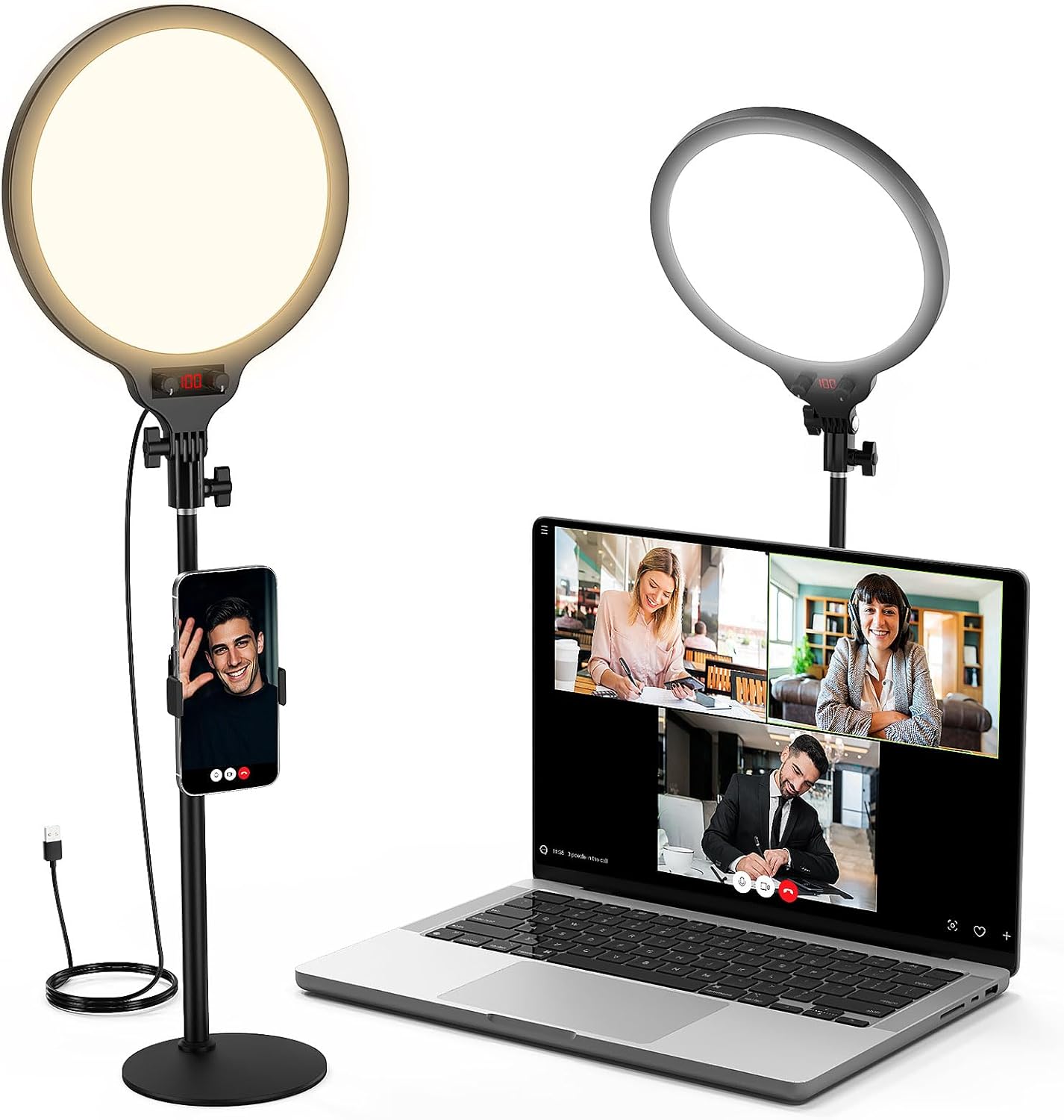 MoKo Desk Ring Light with Stand and Phone Holder, 10" Full-Screen LED Ring Light for Desk, Dimmable Zoom Lighting for Computer, Desk Light for Video Calls,Video Recording,Live Streaming,TikTok,Makeup