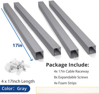 68in (4X L17in) Professional Server Rack Cable Management Raceway, H2.4 x W2in Large Capacity Cable Raceway Kit, Electrically Safe PVC, Open Slot Wire Raceway for Under Desk/Computer/Network Cords