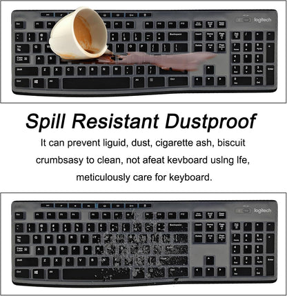 Keyboard Cover Silicone for Logitech K200 K260 K270, Keyboard Cover for Logitech K200 K260 K270 Ergonomic Wireless Keyboards, MK200 MK260 Keyboard Skin Waterproof Dustproof (Black)