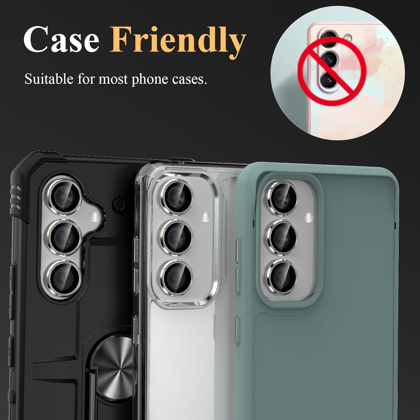 YWXTW Camera Lens Protector for Samsung Galaxy S24 / S23 / S23 Plus, [NOT for S24 Plus] 9H Tempered Glass Metal Individual Ring Camera Screen Protector for S24 Accessories (Silver)