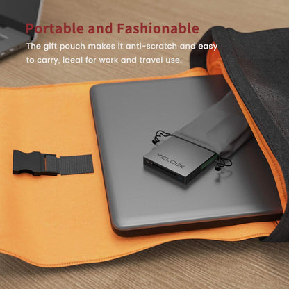 3-in-1 CFexpress/XQD/SD 4.0 UHS-II Card Reader USB C, VELOGK Dual-Slot USB 3.2(10Gbps) CFexpress Type B Card Reader Adapter for Android/Windows/Mac OS/Linux, with Brushed Aluminum Case&Portable Pouch