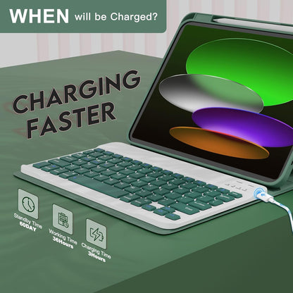 NOKBABO for iPad 11th 10th Generation Case with Keyboard, Magnetic Wireless Detachable Folio case with Pencil Holder, Keyboard for ipad 11th(A16,2025) & iPad 10th Generation(2022) - Midnight Green