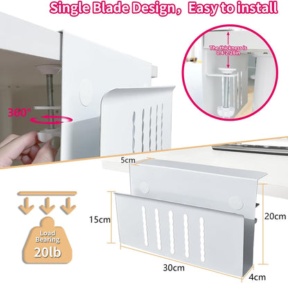 Desk Side Storage, Under Desk Storage, No Drill Steel Hanging Desk Organizer, Laptop Holder, Desk Storage Holder for Office & Home.(White)