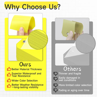 100 Pcs Waterproof Tags Writable Plastic Tags for Labeling Tag with Wire Tie Large Heavy Duty Tags Moving Tags Pipe Tags for Outdoors Car Garage Storage Box Equipment Parts (Yellow, 6 1/4" x 3 1/8")