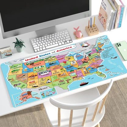 RTGGSEL 31.5x11.8 Inch Non-Slip Long Extended Large Gaming Mouse Pad with Stitched Edges XL Laptops Keyboard Mouse Mat(American Map)