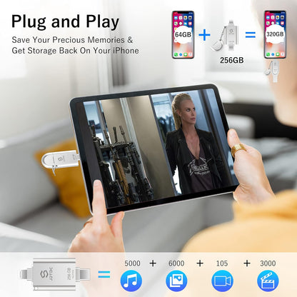 MFi Certified 256GB 3-in-1 Photo-Stick-for-iPhone-USB-Flash-Drive Photo-Storage-Stick-iPhone-Thumb-Drive External-Storage-Mobile-for-Android iPad Type-C Flash Drive Photo-Stick for iPhone 16/15/14