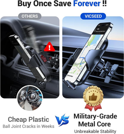 VICSEED Strong Suction Car Phone Holder [Ultra-Stable for Heavy Phones & Thick Cases] 3-in-1 Dashboard Windshield Vent Cellphone Mount, Military-Grade Truck Boat Cradle Universal for iPhone & Android