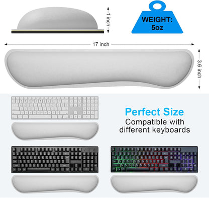 Dapesuom Enlarge Keyboard Wrist Rest, Cute Memory Foam Keyboard Wrist Cushion for Computer Desk Mats Support, Typing Pain Relief Ergonomic Mouse Pad Rests with Non-Slip Base for Gaming, Laptop, Gray