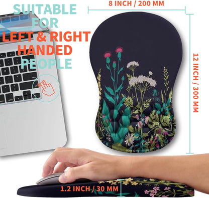 Ergonomic Mouse Pad Wrist Support with Memory Foam Massage Bulge, Carpal Tunnel Pain Relief Mousepad Wrist Rest for Mouse(12x8 inch, Midnight Floral)