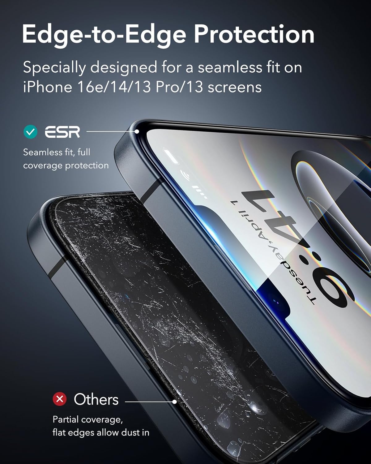 ESR 3 Pack for iPhone 16e/iPhone 14/iPhone 13/iPhone 13 Pro Screen Protector, [9H Hardness] [Military Grade Shatterproof] Tempered Glass Film with Easy Installation Tool, Scratch Resistant