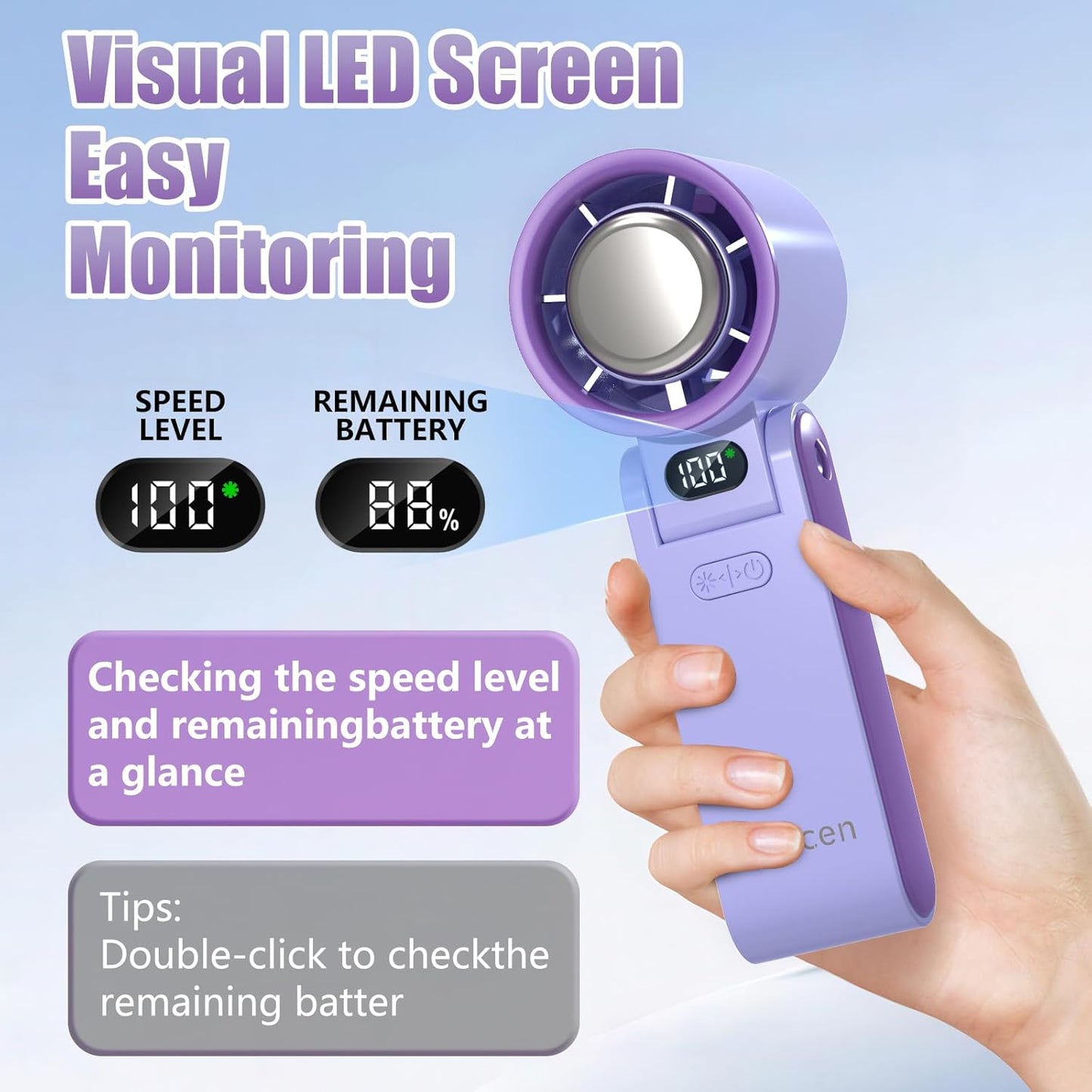 Portable Handheld Fan Rechargeable 100 Speeds Turbo Ice Cooling Fan Personal Mini Fan Small Foldable 3-IN-1 Neck/Desk/Hand Fan, Travel Essentials Gifts for Women Men/Violet