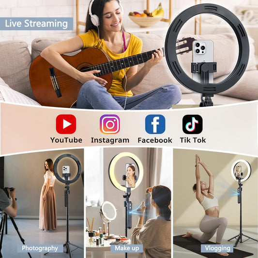 70.9" Auto Face Tracking Tripod 360° Rotation with 10" Ring Light, Phone Tripod & Selfie Stick with Remote for Cell Phone 4"-7", Motion Sensor Phone Tripod for Tiktok Live Stream Vlog Video Recording