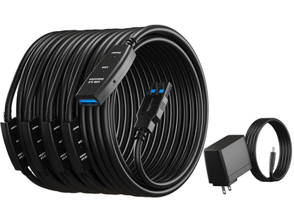 100 Feet Active USB Extension Cable 3.0 Male to Female with 3 Extension chipsets Signal Booster - Repeater Cord 30 Meters / 100 Feet (AC Power Supply Included)