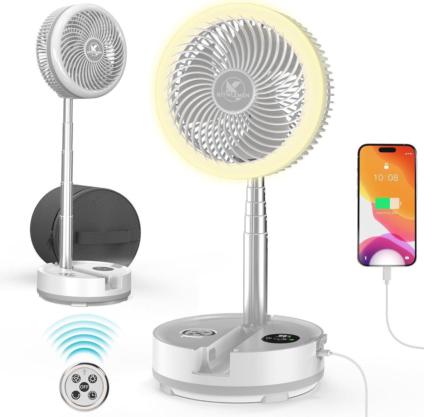 40000mAh Battery Operated Camping Fan - 106Hrs Rechargeable Oscillating Table Fan with Light & Timer, 9 Speeds Portable Travel Fan for Cruise RV Trip, Hurricane Power Outage (10" with Case)
