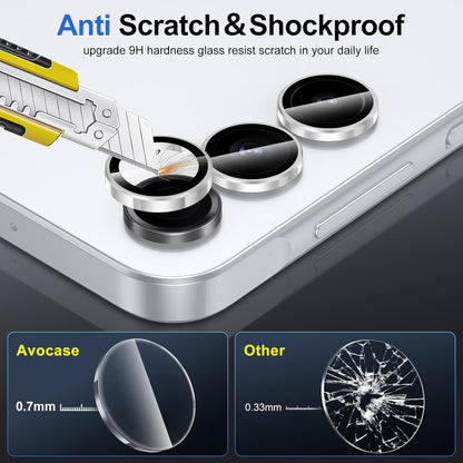 for Samsung Galaxy A16 Camera Lens Protector, Individual Metal Ring Tempered Glass Lens Cover, [Strong Adsorption] Scratch Resistant Ultra-Thin HD Clear Lens Cover, 1 Set-Slivery Ring
