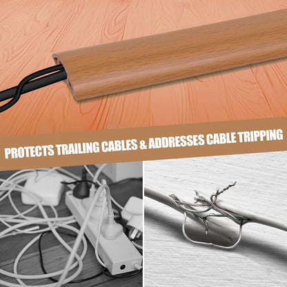 Floor Cord Cover Cavity 0.8"x0.37" Self Adhesive Cord Hider, 10FT Low Profile Cable Management, Extension Strip Protector for Wires, Prevent Cable Trips for Offices, Gyms, Exhibitions (Brown Wood)