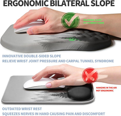 Ergonomic Raised Mouse Pad Wrist Support with Bilateral Slope Memory Foam Mousepad for Wrist Rest and Carpal Tunnel Pain Relief 11.8x7.9〃Forest