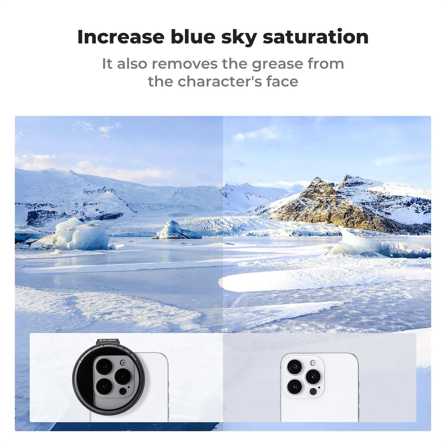 K&F Concept Clip On 67mm CPL Magnetic Phone Lens Filter Kit, Phone Clip with Magnetic Adapter Ring/Cold Shoe/Locking Knob, Polarizer Filter for iPhone 16 15 Pro Max 14 13