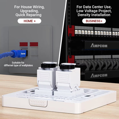 AMPCOM CAT6 RJ45 Keystone Jack - Reusable UTP Ethernet Wall Jack with Adjustable Ratchet Lock Design, No Tool and Zip Tie Required - 50u Gold Plated - White (6-Pack)