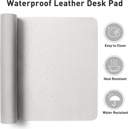 Aothia Leather Desk Pad Protector, Mouse Pad, Office Desk Mat, Non-Slip PU Leather Desk Blotter, Laptop Desk Pad, Waterproof Desk Writing Pad for Office and Home (Off-White,31.5" x 15.7")