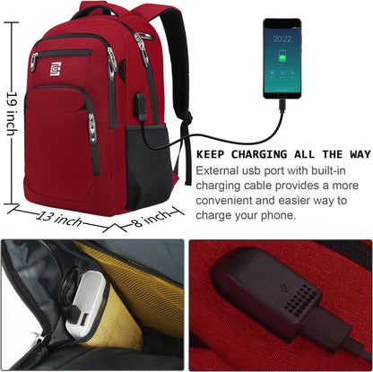 Laptop Backpack,Business Travel Anti Theft Slim Durable Laptops Backpack with USB Charging Port,Water Resistant College Computer Bag for Women & Men Fits 15.6 Inch Laptop and Notebook-Red