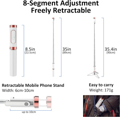CellphoneTripod with Remote, Aluminum Alloy Selfie Stick Tripod, Best Foldable Mini Extendable Tripod Stand 270° Rotation Compatible with iPhone/Android Travel Essentials