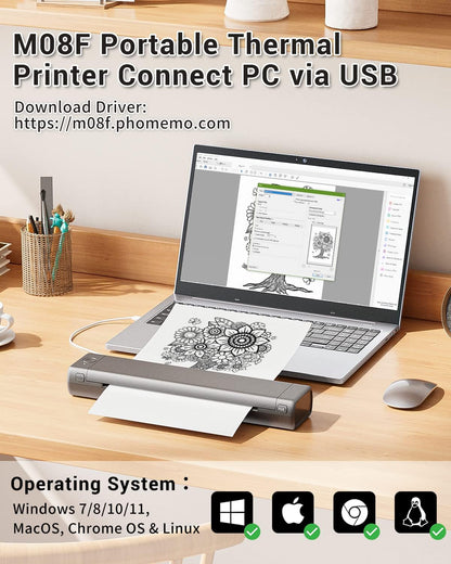 Phomemo Inkless Portable Printer for Travel - Wireless Thermal Printer Compatible with Phone & Laptop, Bluetooth Printers Supports 8.5" X 11" Letter Thermal Paper, Come with Carry Case