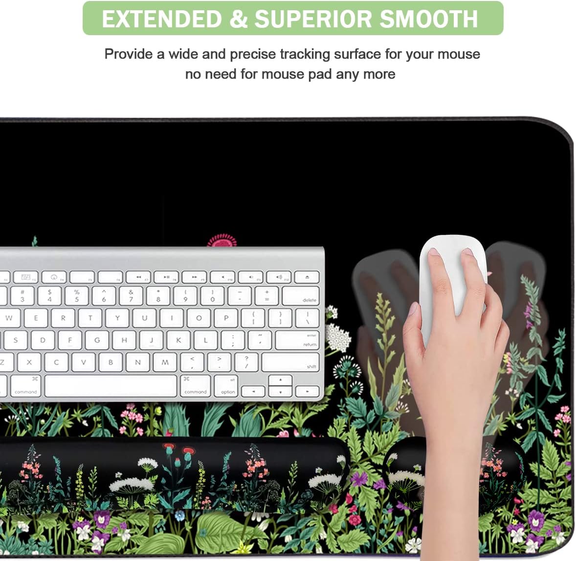 Keyboard Mouse Pad Set, Extended Mouse Pad+Keyboard Wrist Rest Support, Memory Foam Ergonomic Easy Typing, 3Pcs (35.4×15.7 in) Desk Pad Set for Home Office Study Game - Weeds